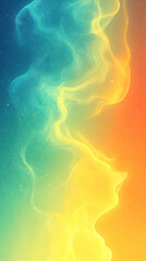 Canvas Print - Abstract background with yellow, green, and blue flowing lines and sparkling particles.