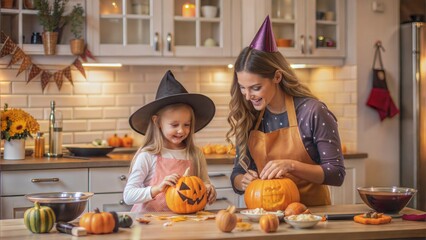 Poster -  mother and her daughter having fun at home