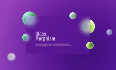 Poster - dark gradient background with transparent partition and spheres in glass morphism style.
