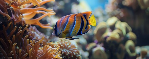 Beautiful angelfish gliding through a coral reef, 4K hyperrealistic photo