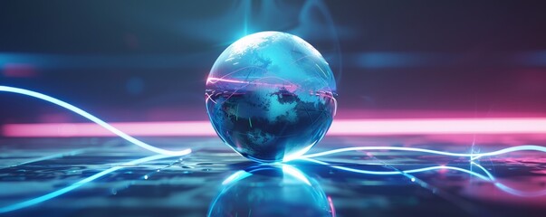 Holographic 3D sphere with glowing lines, 4K hyperrealistic photo