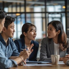 Sticker - Create an image of four team leaders, korean two women and two men in their mid-30s, AI Generative