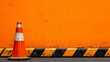 © ธนากร บัวพรหม - Traffic cone next to an orange and black painted wall, highlighting safety and construction themes, minimalistic urban street photography.