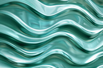 Wall Mural - Turquoise 3D interior decorative wall panel with wavy pattern. Pearl green background. Abstract texture


