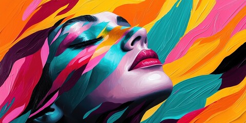 Vibrant digital art featuring a woman with colorful paint strokes, evoking feelings of individuality and creativity.