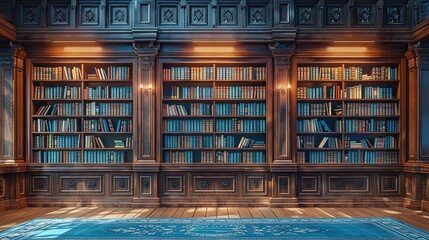 Grand Library Interior with Bookshelves and Ornate Details