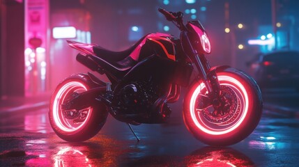 Neon Motorcycle in City Street