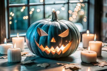 Spooky Carved Pumpkin with Glowing Eyes