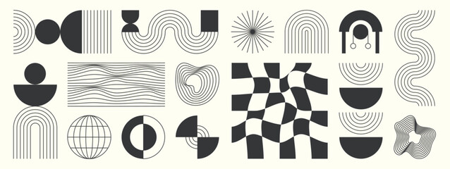 Poster - hand drawn abstract minimal element mid century vector set. aesthetic contemporary stripe line art, 