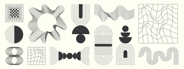 Poster - hand drawn abstract minimal element mid century vector set. aesthetic contemporary stripe line art, 