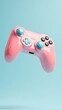 © pornsawan - Set of Pink game joysticks gamepad isolated on a blue background,video game,concept of playing games or watching TV,gamepad, joystick controller, entertainment gameplay symbol,3d rendering.