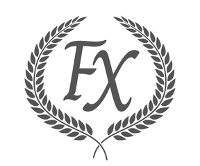 Wall Mural - Initial letter F and X, FX monogram logo design with laurel wreath. Luxury calligraphy font.