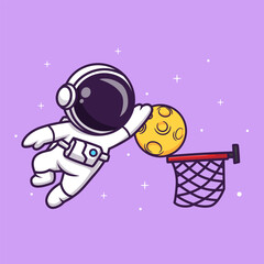 Wall Mural - cute astronaut playing basketball moon in space cartoon vector icon illustration science sport icon 