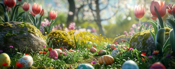 Easter egg hunt in a garden, 4K hyperrealistic photo