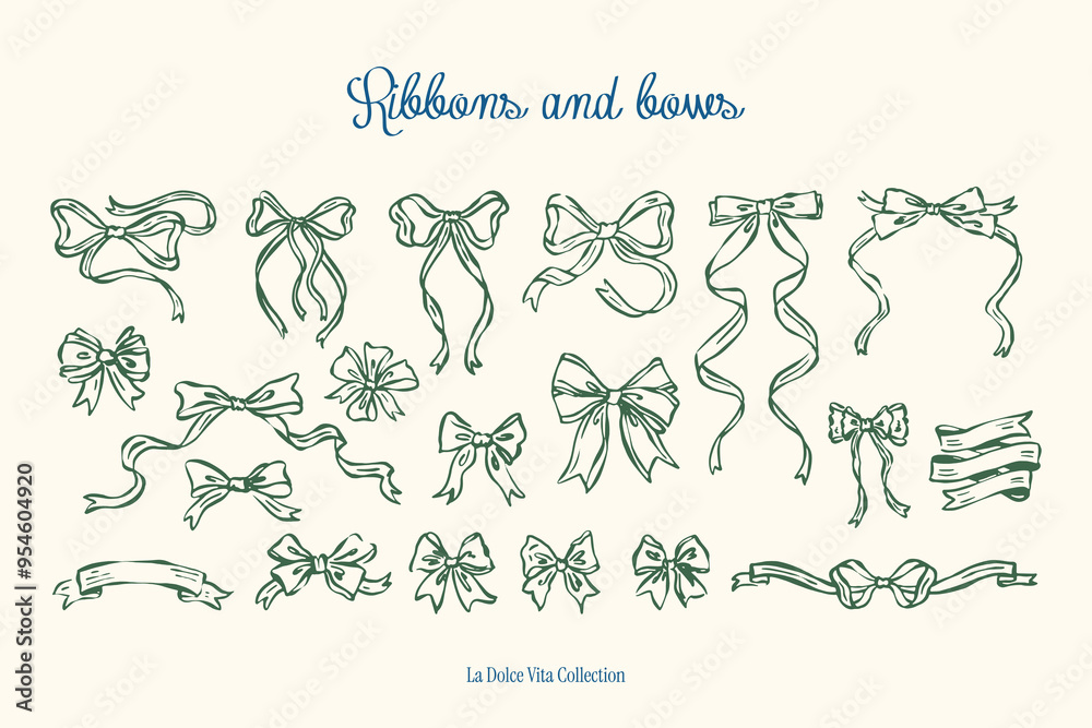 Minimalist hand drawn ribbons and bows vector illustration collection ...