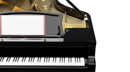 Sticker - Grand piano with open lid and blank music book on transparent background