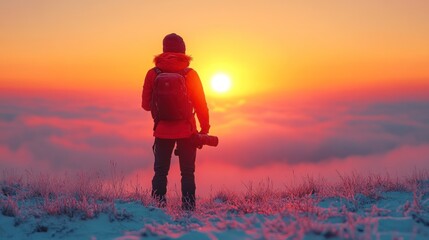 Sticker - Photographer Silhouetted at Sunrise