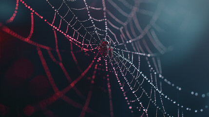 spider in the morning, spider web with , spider web with drops