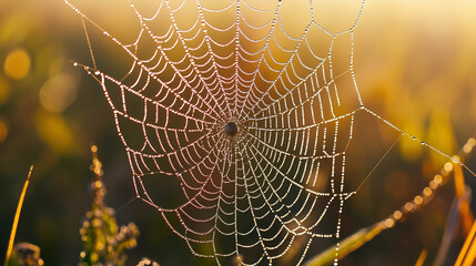 spider in the morning, spider web with , spider web with drops