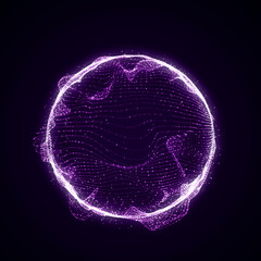 Aufkleber - spherical equalizer for music. round sound wave of particles. musical abstract purple background. 3d