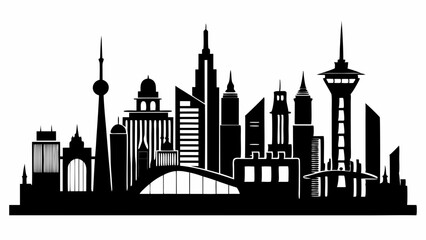 City land scape silhouette. skyline cily design. Downtown with high skyscrapers. Urban life and buildings architecture vector illustration