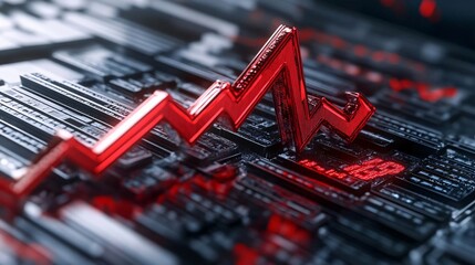 Poster - A dynamic illustration of a red graph line rising against a digital background, representing data growth and financial trends.