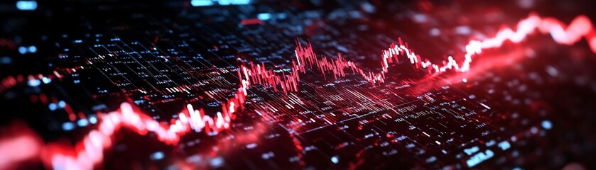 Poster - Abstract visualization of a high-tech financial graph featuring dynamic red lines and digital data representation.