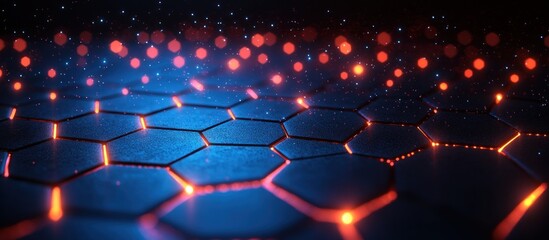 Poster - Abstract Digital Hexagon Pattern with Glowing Lights