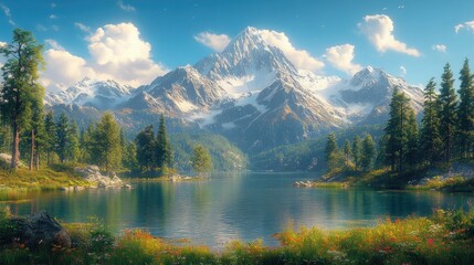 Wall Mural - Majestic Mountain Reflecting in a Tranquil Lake