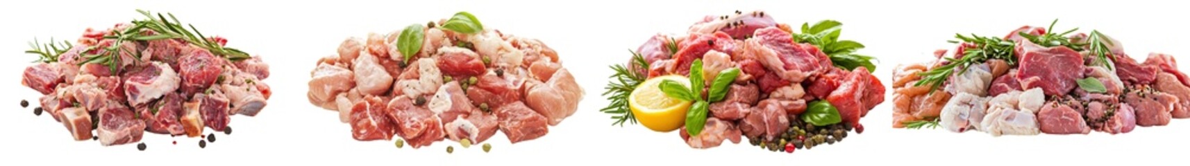 Poster - A selection of raw meat, isolated on white, with full depth of field