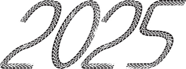 Aufkleber - Tire Tracks . New year 2025 Car tread silhouette.
