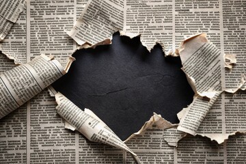 Poster - torn ripped newspaper with black background
