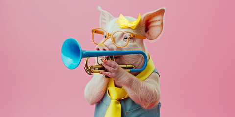 a pig playing the trumpet