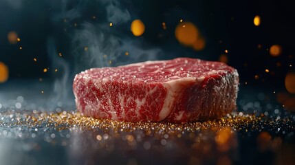 Wall Mural - A5 Wagyu steak, intricate marbling, gourmet cuisine, realistic photograph,