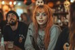 © Daniel FerBau - A woman with orange hair is sitting at a bar with two other people