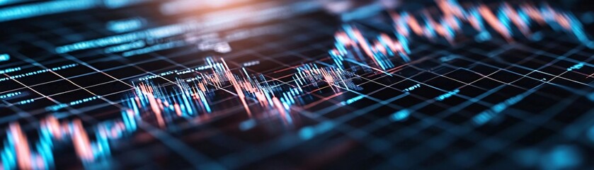 Poster - Dynamic financial graph depicting market trends with vibrant colors and intricate data points for analytical purposes.