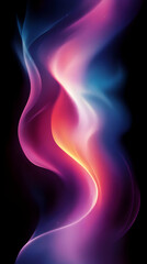 Wall Mural - Abstract pink, blue, and yellow glowing waves on black background.