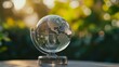 © Palung - Crystal globe with sustainable development and ESG icon for environment social, governance, and business cooperation for World sustainable environment social governance concept. Earth day