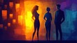 © Rossarin - Stylized silhouettes of three people against a vibrant, geometric background, embodying intrigue and urban nightlife.