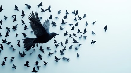 Poster - A flock of birds taking flight, with a flurry of feathers and a powerful sound.