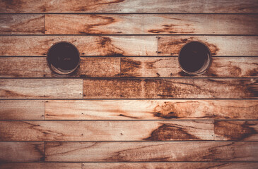 Wall Mural - Brown wooden wall texture with portholes