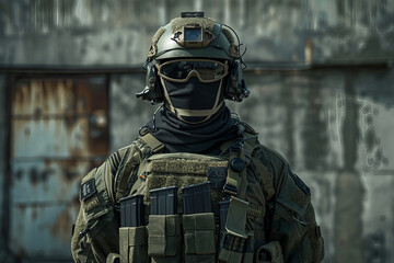 Leinwandbilder - Generated with AI close up photo of soldier in full combat gear camouflage