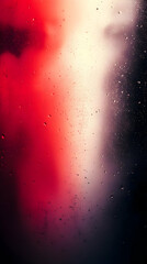 Sticker - Abstract red, white, and black water droplets on a textured glass background.