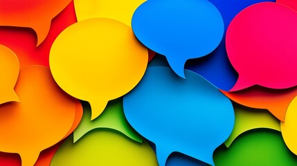 Poster - A colorful collage of speech bubbles with different colors and sizes. Concept of creativity and playfulness