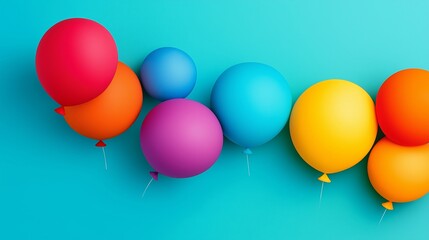 A bunch of colorful balloons are floating in the air. The balloons are of different colors, including red, blue, yellow, and green. Concept of joy and celebration