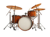Professional drum set with cymbals, brown finish, isolated on white background. PNG transparent.