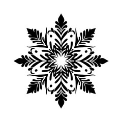 Wall Mural - Black vector silhouette of a beautiful decorative snowflake isolated on a transparent background - Winter concept