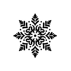 Wall Mural - black vector silhouette of a beautiful decorative snowflake isolated on a transparent background - w