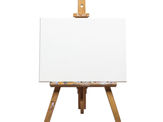Wall Mural - blank canvas on a wooden easel on a white background. png transparent.