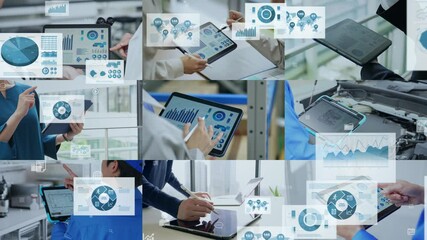 Aufkleber - People using tablets and digital documents concept. Digital transformation. Enterprise Resources Planning. Transition material from a white background